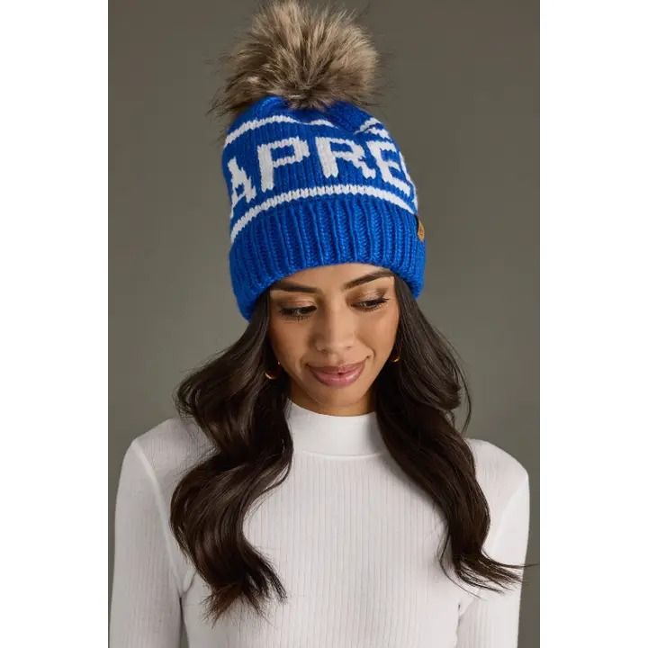 Royal Blue &amp; White Apres Pom Hat