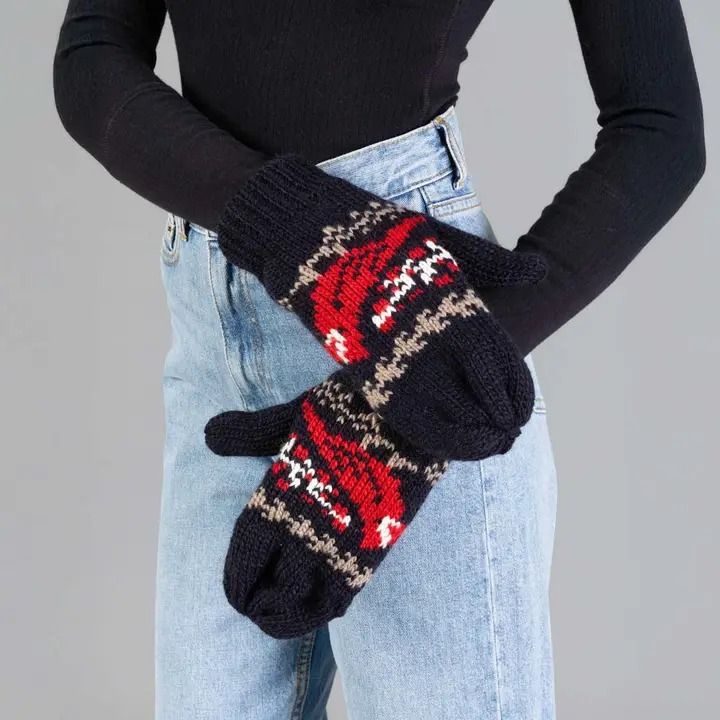 Black Cardinal Pattern Mittens