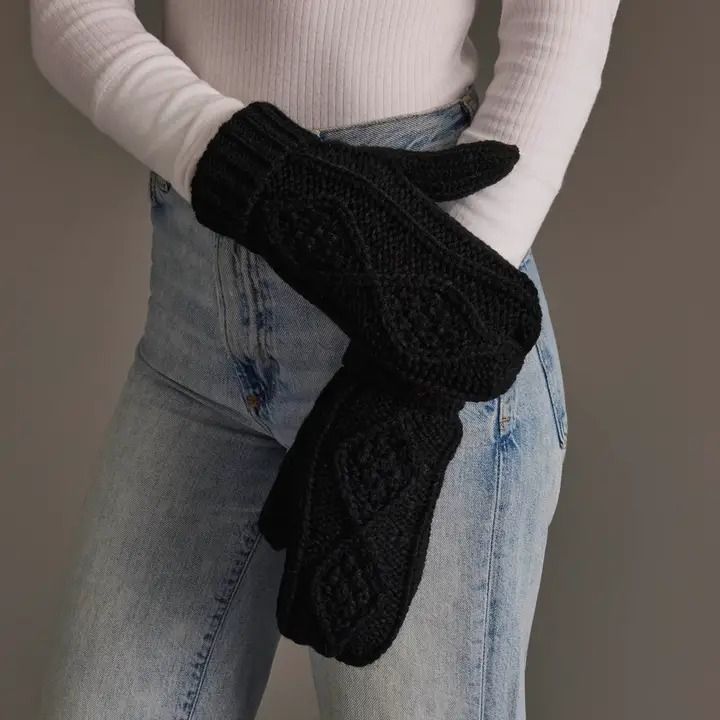Black Cable Knit Mittens