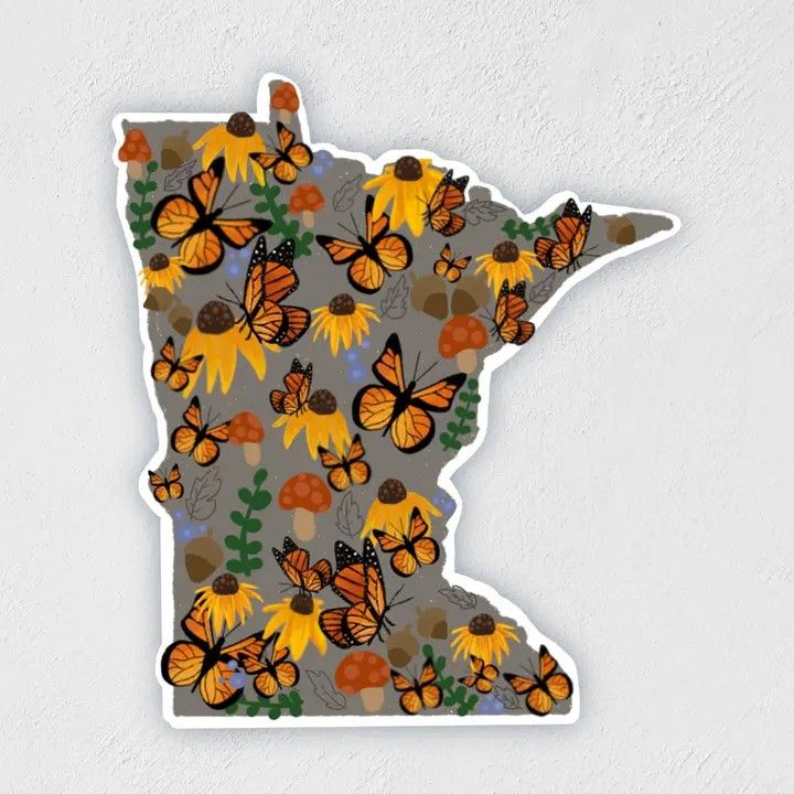 MN Butterflies Waterproof Sticker | Hand-Drawn Decal