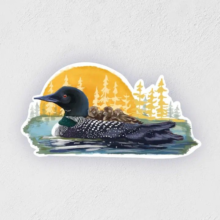 Loon &amp; Babies Sticker | Waterproof Hand-Drawn Decal