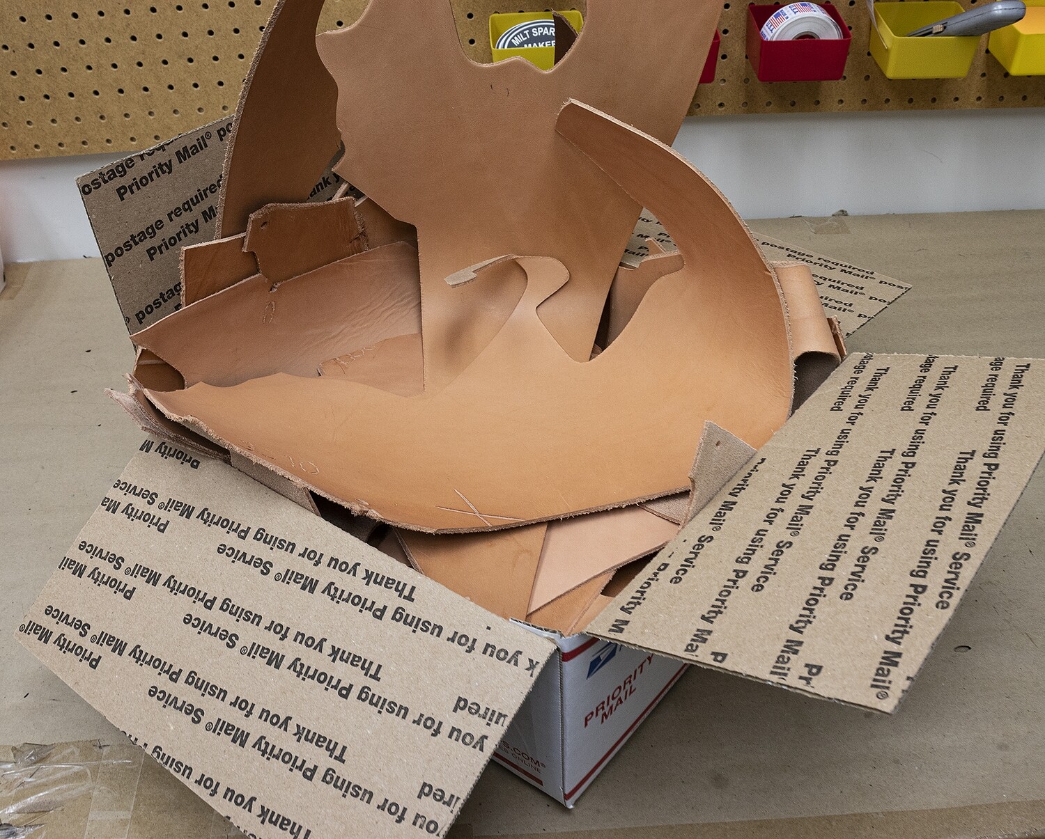 Box of leather scraps