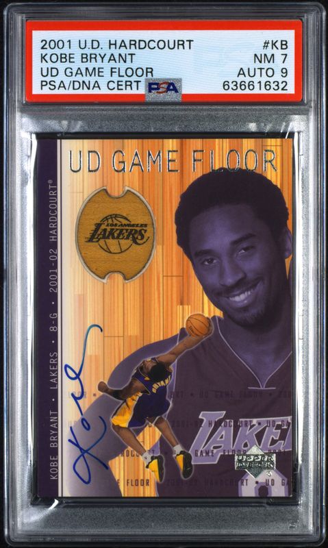 2001 Kobe Bryant UD Hardcourt UD Game Floor PSA 7 Auto 9 / Cert: 63661632