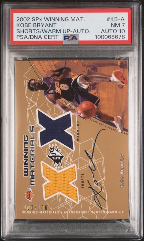 2002 Kobe Bryant SPx Winning Materials Shorts / Warm Up-Auto PSA 7 Auto 10 / Cert: 100068678