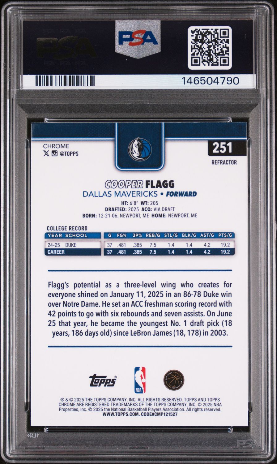 2025 Cooper Flagg Topps Chrome Ref PSA 10 / Cert: 146504790