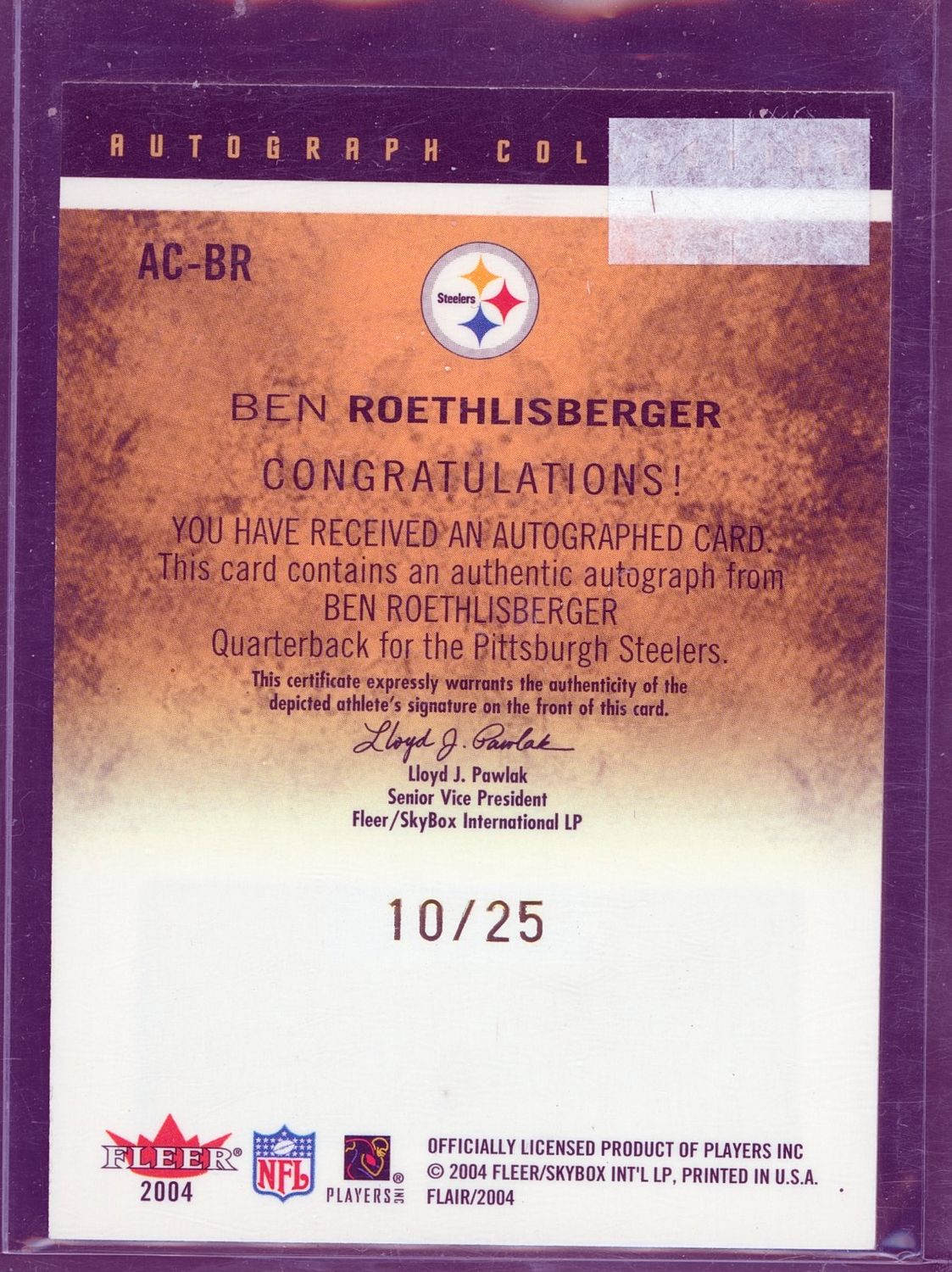2004 Ben Roethlisberger Flair Auto Collection Gold Parchment