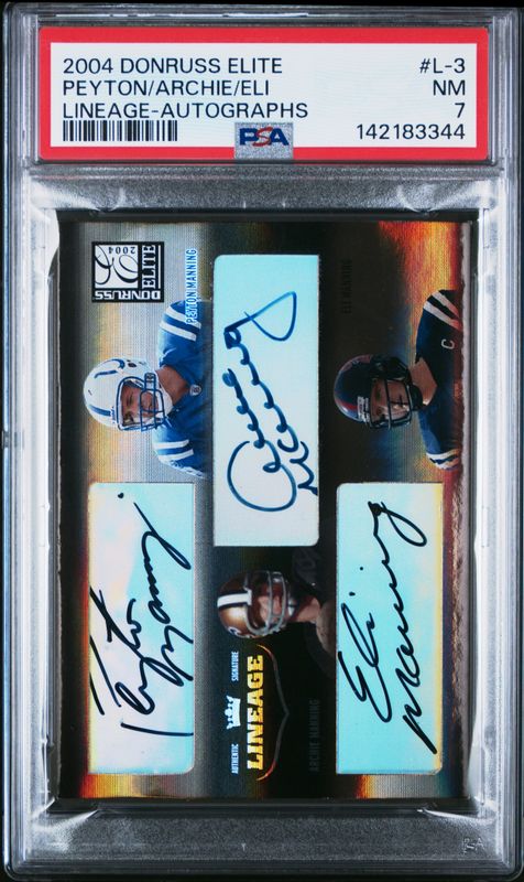 2004 Archie Manning / Eli Manning / Peyton Manning Donruss Elite Lineage Auto PSA 7 / Cert: 142183344