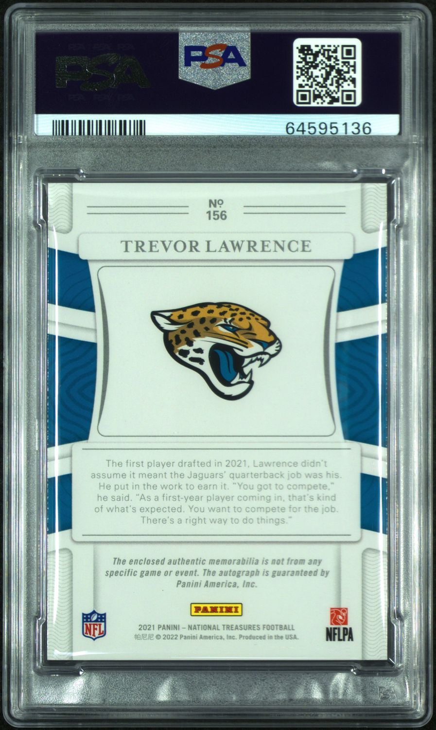 2021 Trevor Lawrence NT Patch Auto PSA 9 Auto 10 / Cert: 64595136