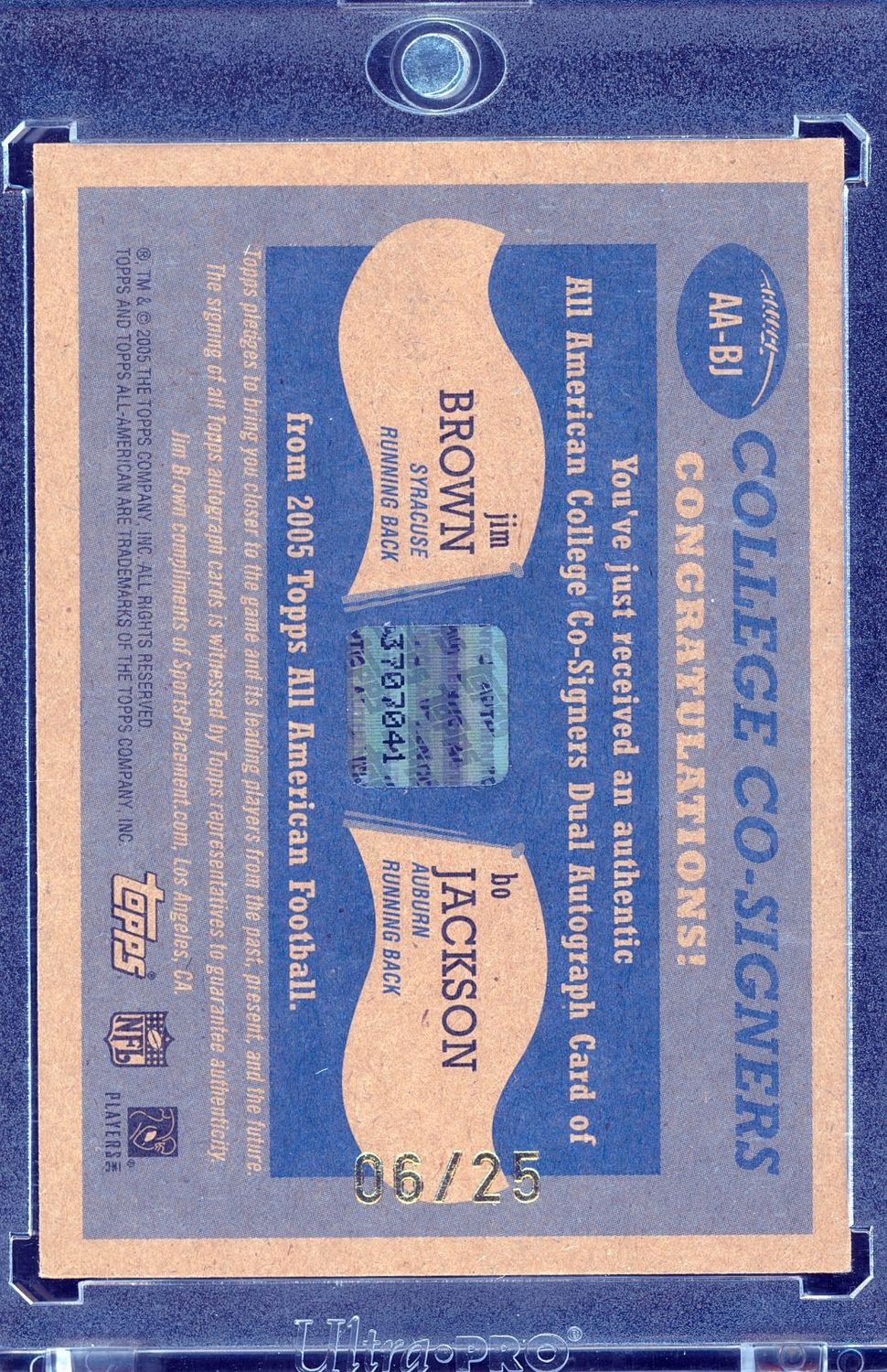 2005 Bo Jackson/Jim Brown Topps All American College Co-Signers