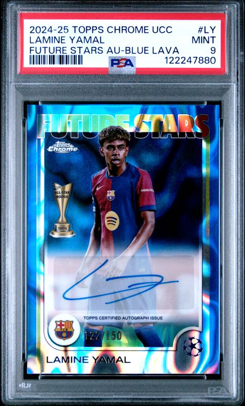 2024-25 Lamine Yamal Topps Chrome UEFA Club Competitions Future Stars Auto Blue Lava PSA 9 / Cert: 122247880