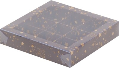 Упаковка для конфет на 9 шт коричневая со звездами