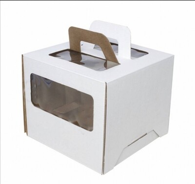 Коробка для торта гофрокартон с ручками белая 30*30*25 см