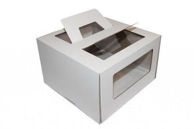 Коробка для торта гофрокартон с ручками белая 26*26*20 см