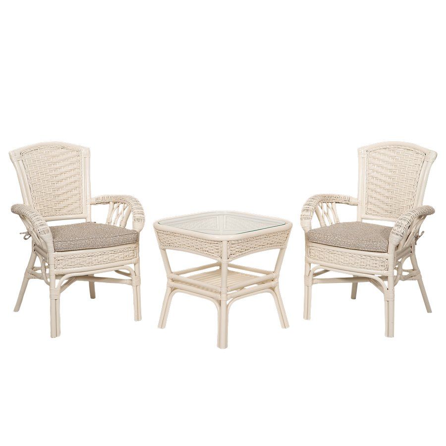 ALEXA Premium Rattan Lounge Set: Square Coffee Table &amp; 2 Armchairs
