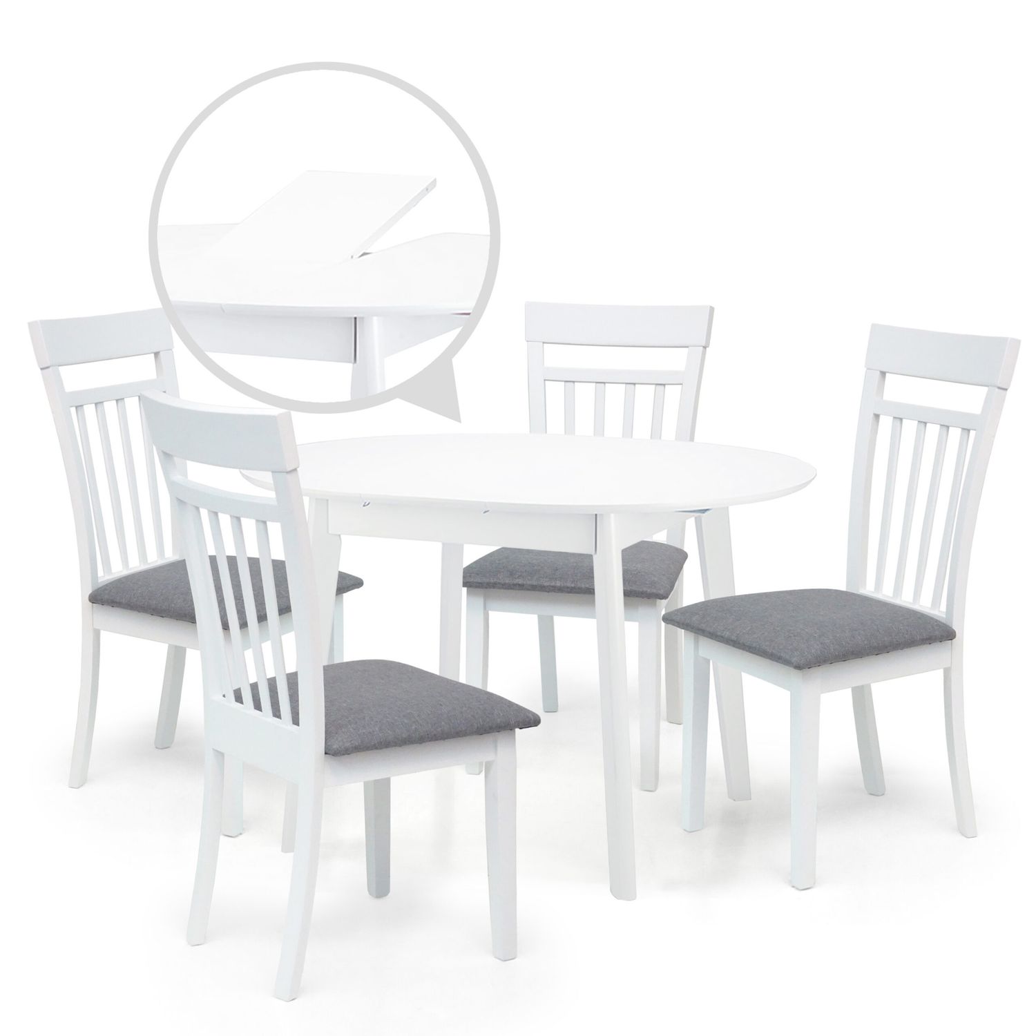 Dining Set: Ellis Extendable Table White _ 90+25cm &amp; 4 Warm Chairs