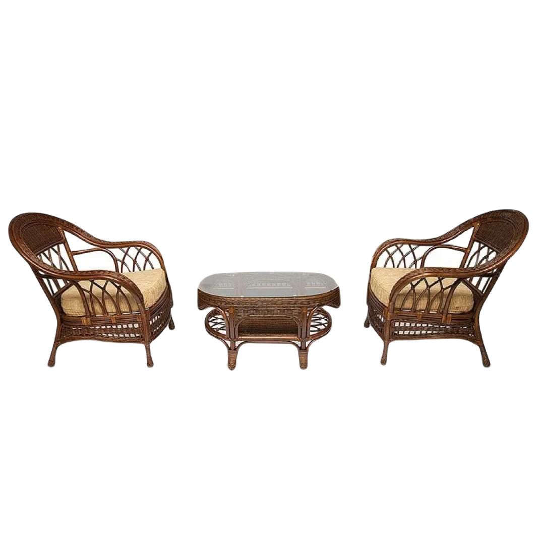 MICHELLE Lounge Set: 2 Armchairs &amp; Coffee Table (Antique Walnut)