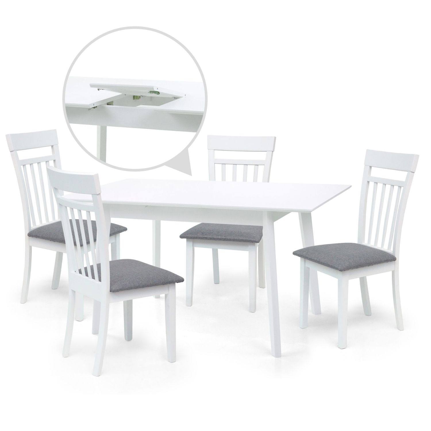 Premium Dining Set: Edison Extendable Table &amp; 4 Warm Chairs - White