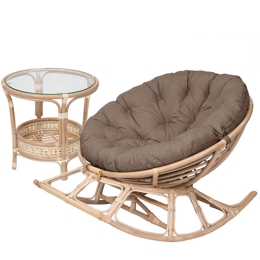 Premium Rattan Rocking Chair Set: Papasan 23/01D &amp; Coffee Table