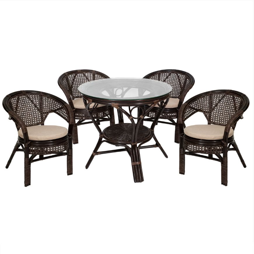 Premium Rattan Dining Set: Table + 4 Chairs