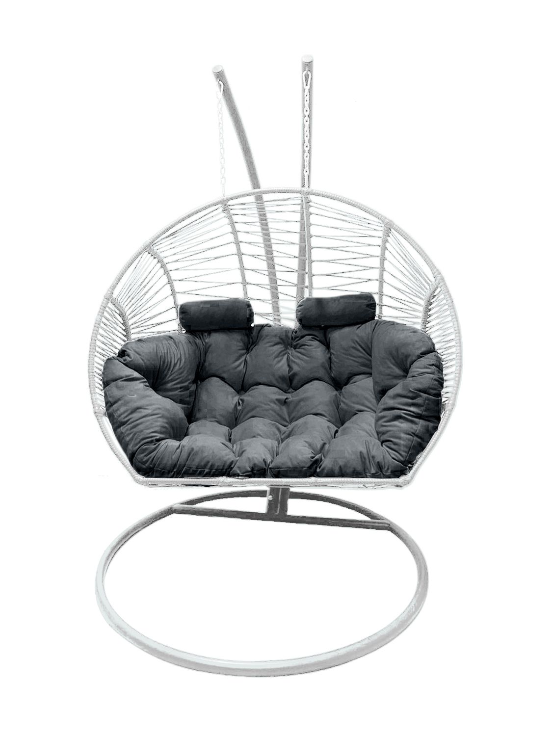 Double Hanging Egg Chair White with Grey Cushion