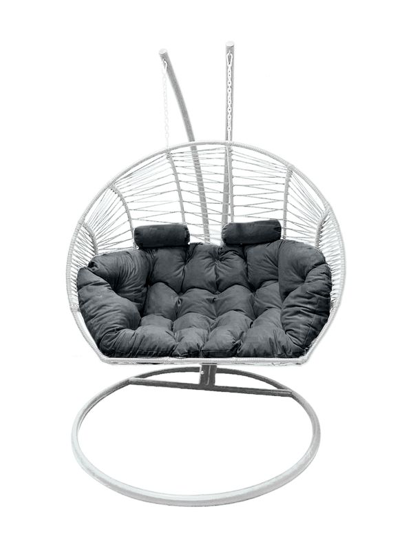 Double Hanging Egg Chair White with Grey Cushion