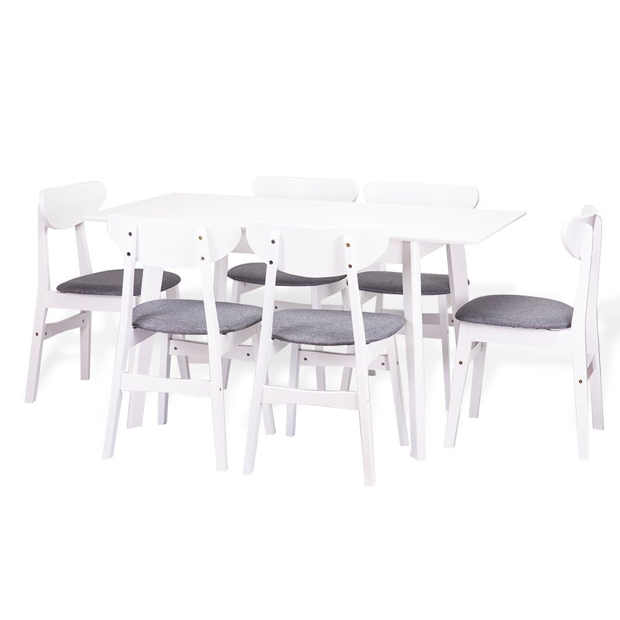 Dining Set: Edison Extendable Table White &amp; 6 Yumiko Chairs