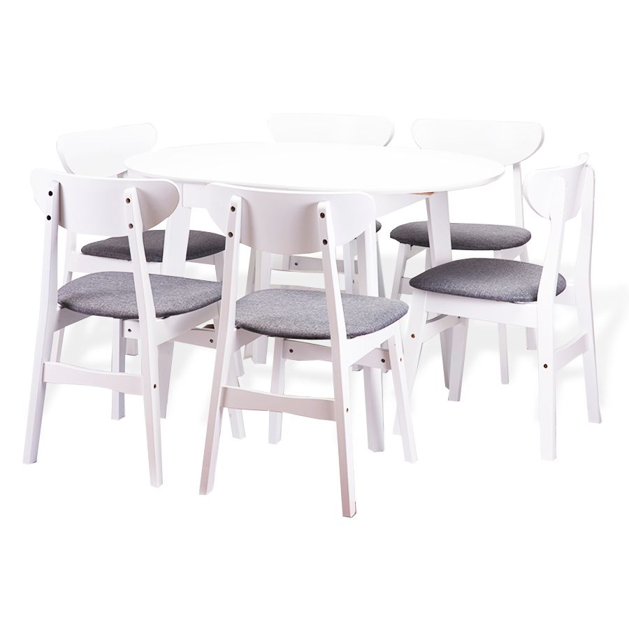 Ellis Dining Set: Extendable White Table _90+25cm &amp; 6 Yumiko Chairs