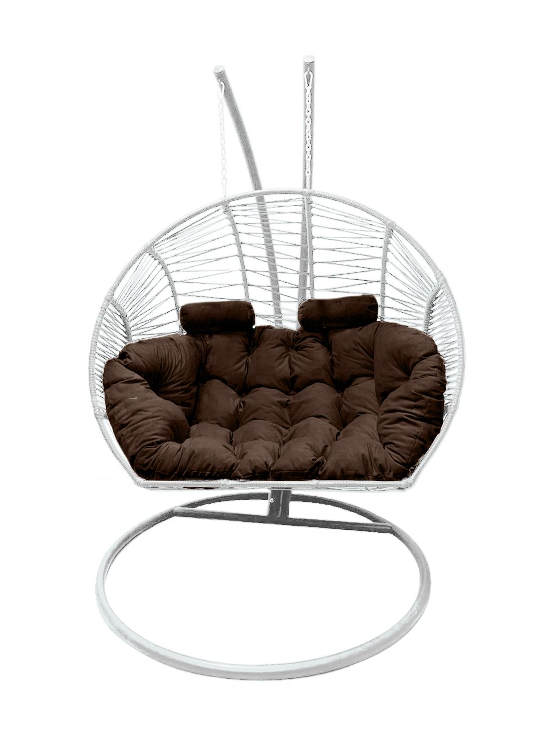 Double Hanging Egg Chair White with Brown Cushion