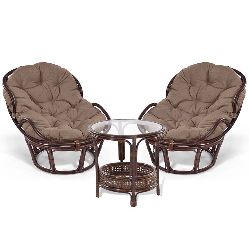 Premium Rattan Lounge Set: 2 Papasan Chairs &amp; Side Table