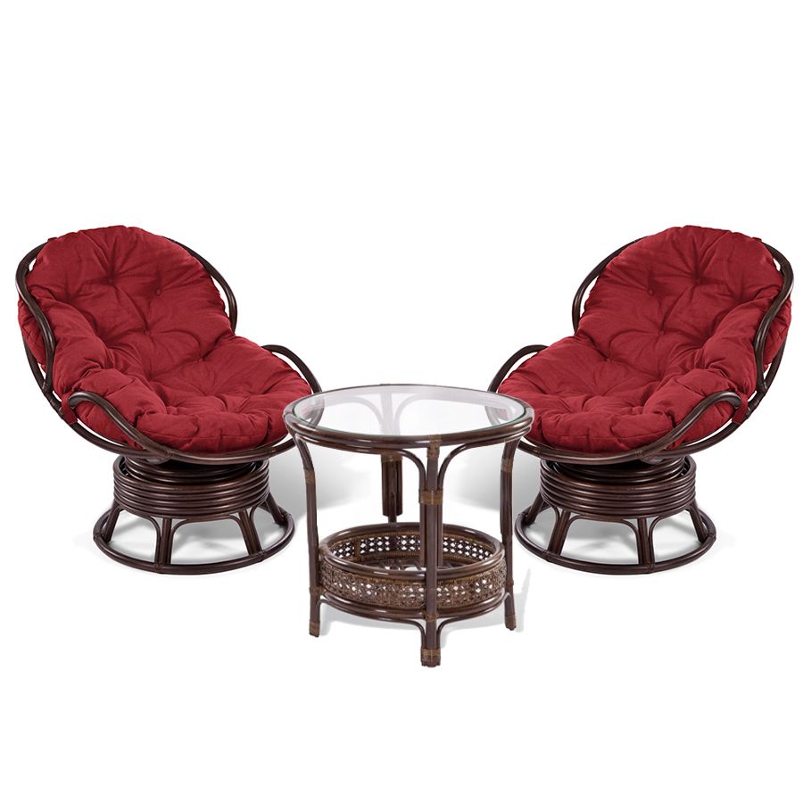 Rattan Lounge Set: 2 Papasan Chairs &amp; Coffee Table