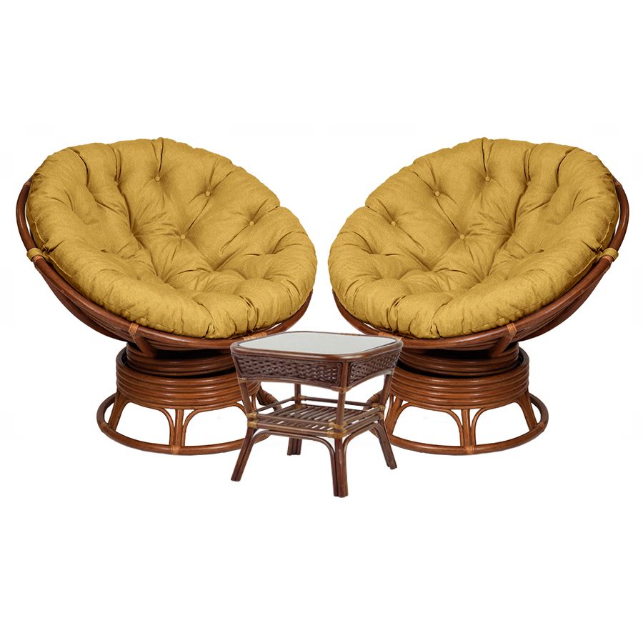 Premium Rattan Lounge Set: 2 Papasan Chairs &amp; Alexa Table