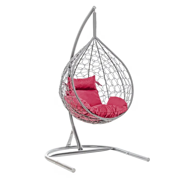 Hanging Egg Chair Grey with Burgundy Cushion