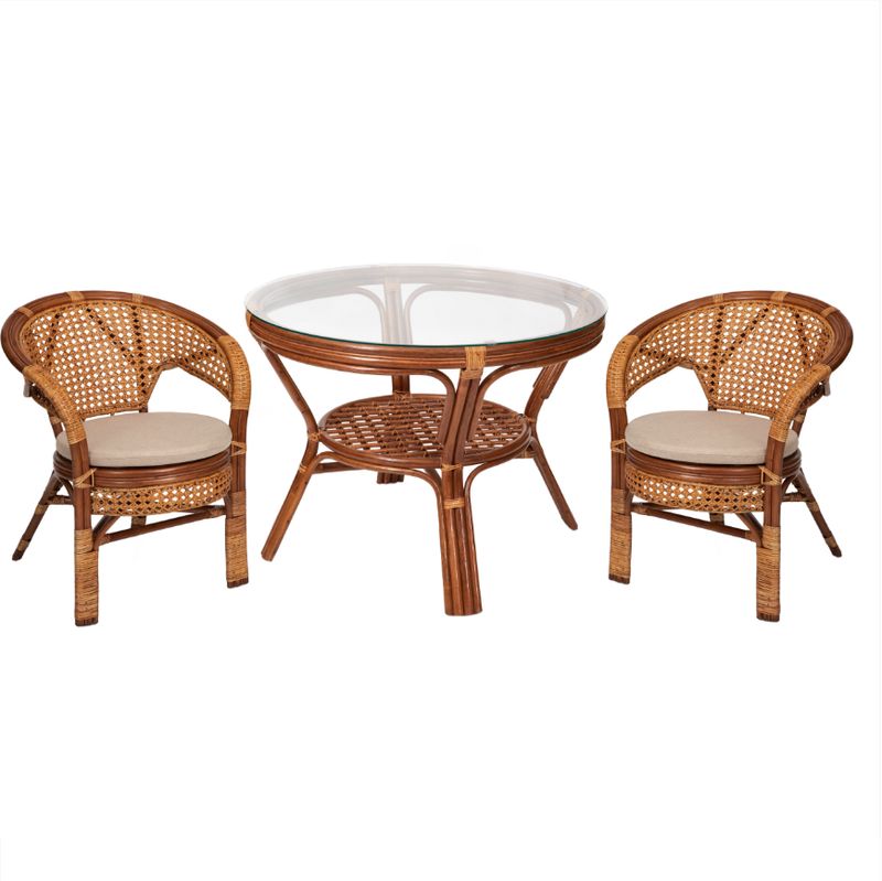 Premium Rattan Dining Set: Round Table &amp; 2 Chairs