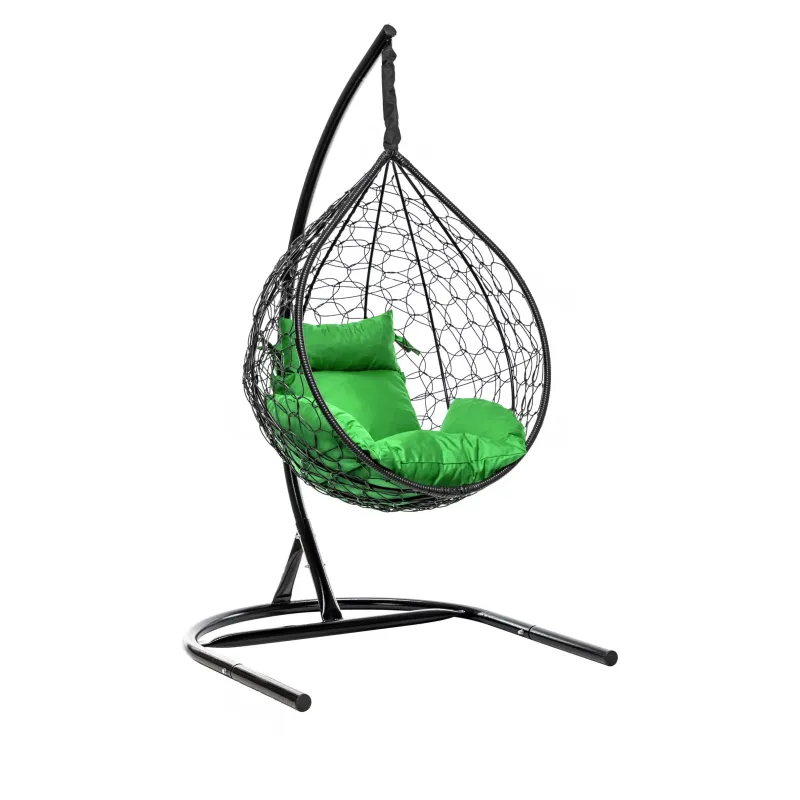 Premium Hanging Egg Chair Black with Lime Green Cushion