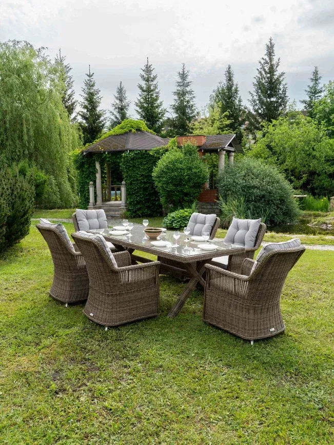 Premium Rattan Dining Set Viktor - Table &amp; 6 Armchairs