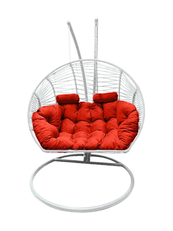 Double Hanging Egg Chair White with Coral Cushion
