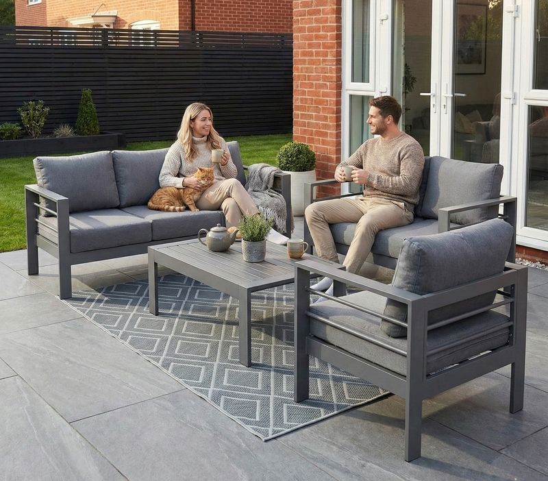 Aluminium 6 - Seater Garden Lounge Set | Grey Aluminium 4-Piece Garden Furniture Set – 6 Seater Lounge (3+2+1) – Grey