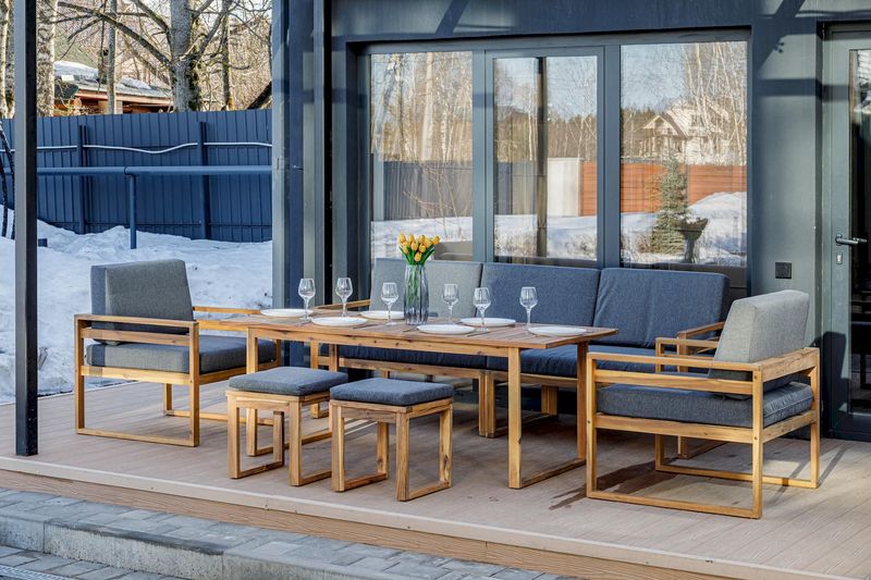 BROOKLYN Dining Set with Sofa - Acacia Wood