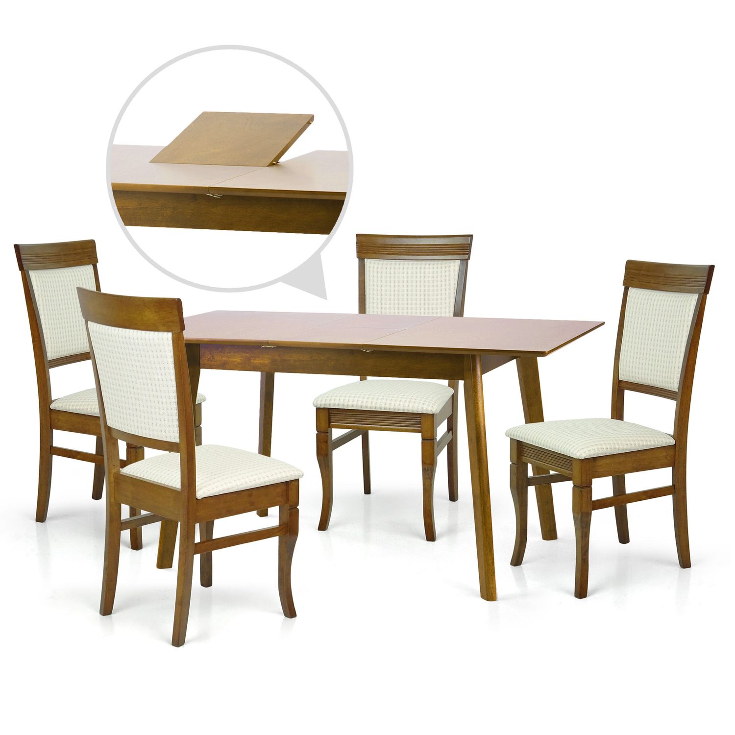 Dining Set Edison Extendable Table &amp; 4 Rondo Chairs, Brown