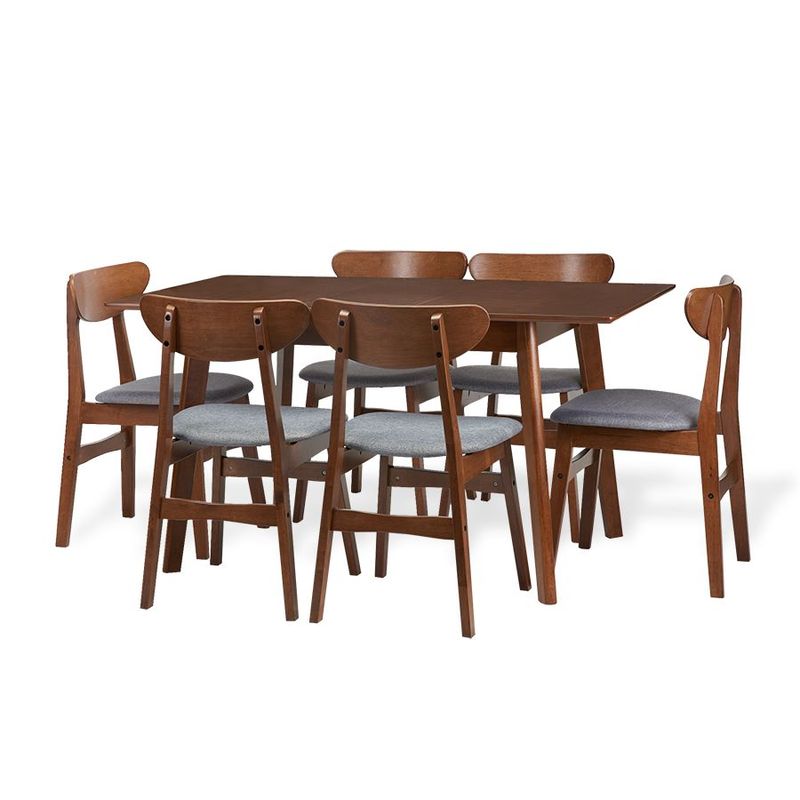 Dining Set: Edison Folding Table &amp; 6 Yumiko Chairs, Brown