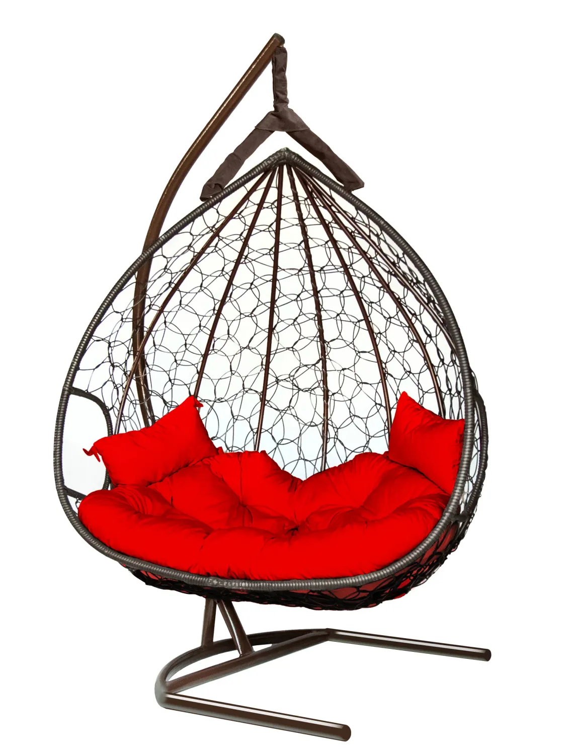 Hanging Egg Chair Dublin AT - Brown Rattan, Red Cushion