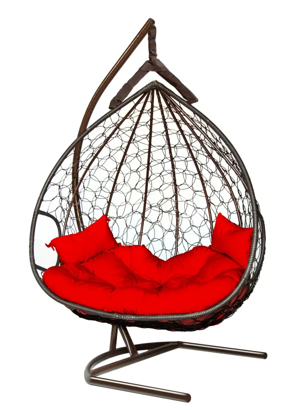 Hanging Egg Chair Dublin AT - Brown Rattan, Red Cushion
