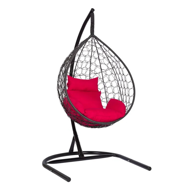 Hanging Egg Chair Black with Red Cushion
