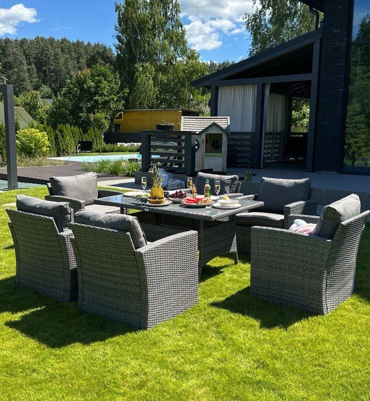 Premium Rattan Lounge - Set Zoya Max Grey - 6 Chairs