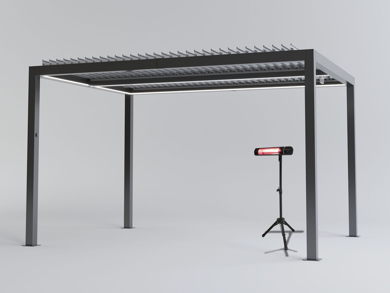 SplitZone™ 3×4m Grey Aluminium Pergola with LEDs, Mid-Beam Louvred Roof