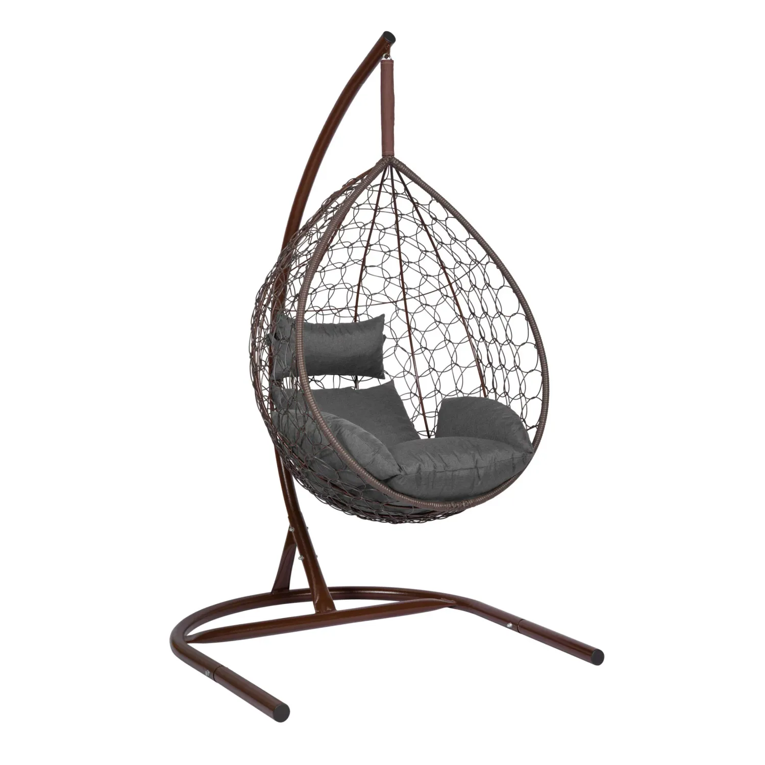 Hanging Egg Chair Chocolate Brown with Grey Cushion