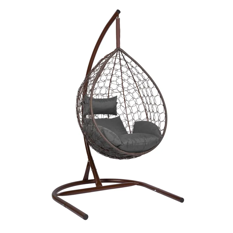 Hanging Egg Chair Chocolate Brown with Grey Cushion