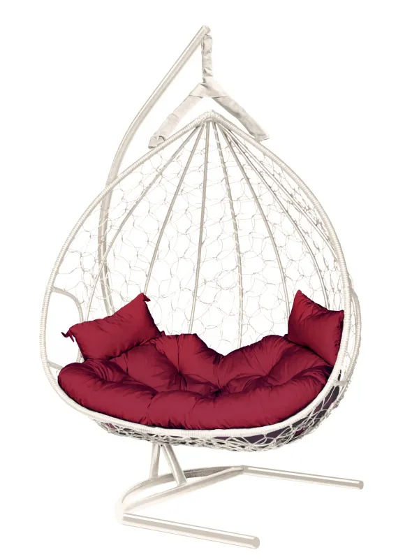 Hanging Egg Chair Dublin AT White with Burgundy Cushion