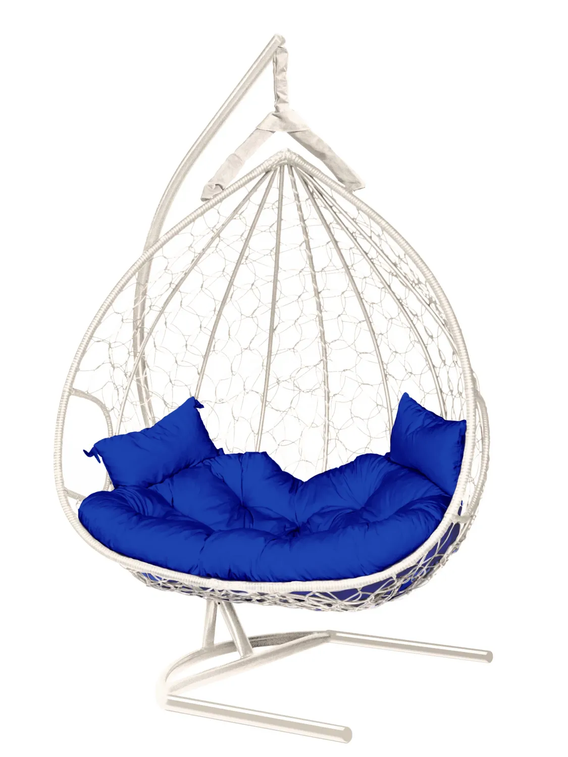 Hanging Egg Chair Dublin AT - White with Blue Cushion