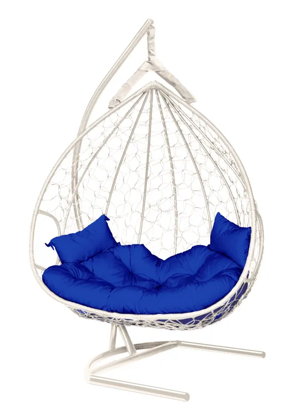 Hanging Egg Chair Dublin AT - White with Blue Cushion